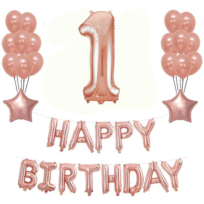 1st Birthday Set Розовое золото вечерние одноразовые столовые приборы чашки для шампанского тарелка соломинки 1-й день рождения ребенка душ Свадебные украшения Поставки - Цвет: 1st Birthday Set