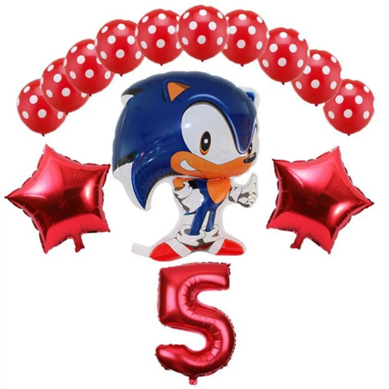14pcs 14 шт./лот sega Sonic Ёжик супер герой двухсторонний фольгированный шар мальчик девочка день рождения номер 1-9 Воздушные шары Декор - Цвет: 14pcs