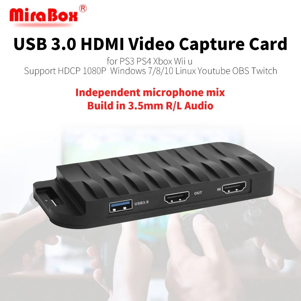 Карта захвата MiraBox 4K 30FPS HD 1080P 60FPS USB3.0 HDMI игровая видеозахвата с входом микрофона и