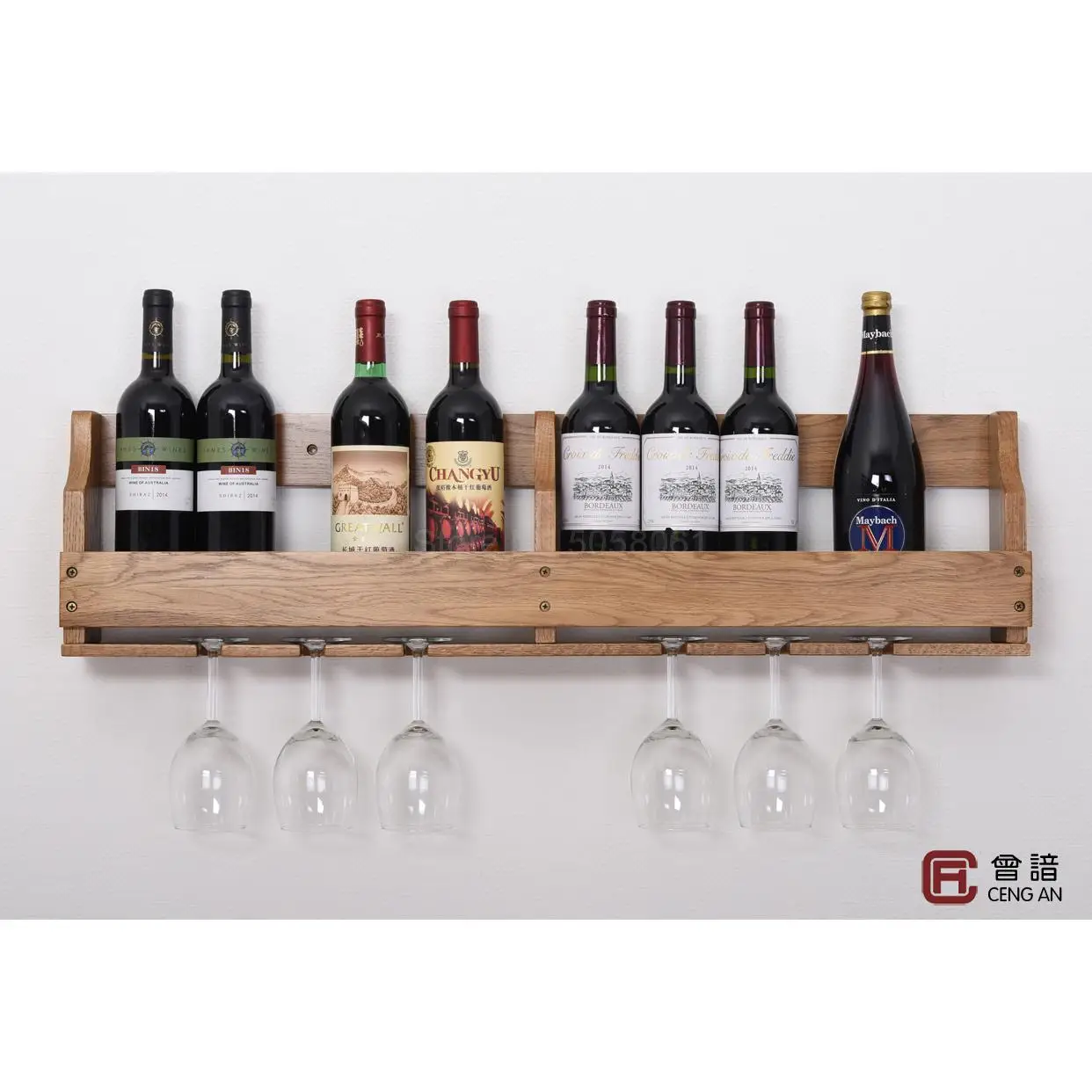 Подвесная Винная стойка для стаканов настенная из дуба и массива дерева в