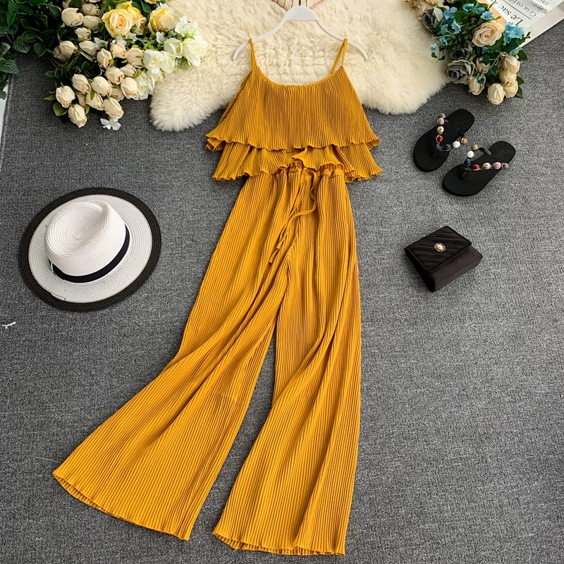 ALPHALMODA гофрированный топ на бретельках + плиссированные широкие брюки женские