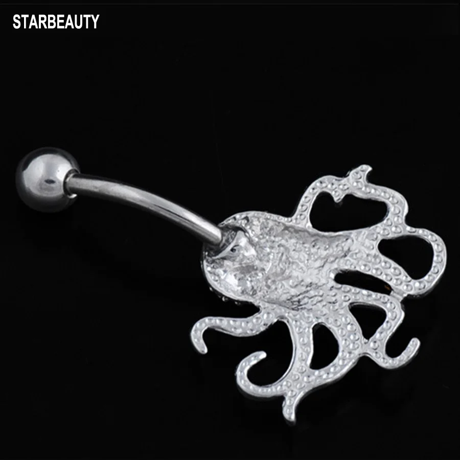 Кольцо для пирсинга пупка с белым кристаллом осьминог кольцо тела ювелирное