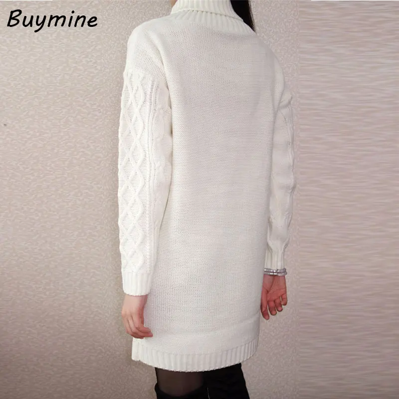 Knitted Winter Warm Dress 2017 Women Turtleneck Sweater White Dresses With Long Sleeve | Женская одежда