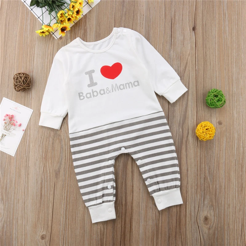 Осенний комбинезон для новорожденных мальчиков и девочек I Love Baba Mama наряды одежда