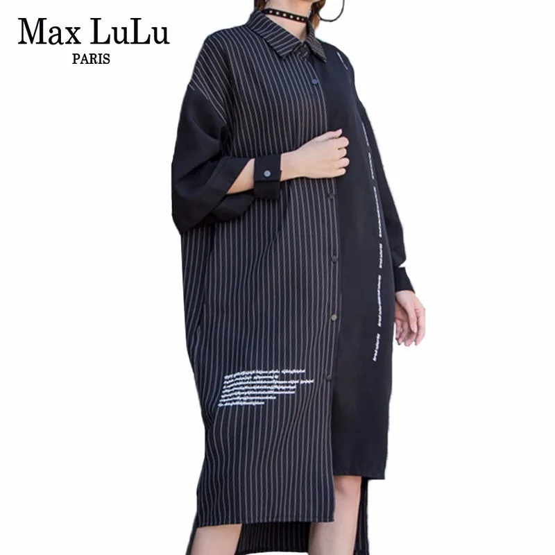 Женская длинная рубашка Max LuLu Повседневная Блузка в готическом стиле полоску