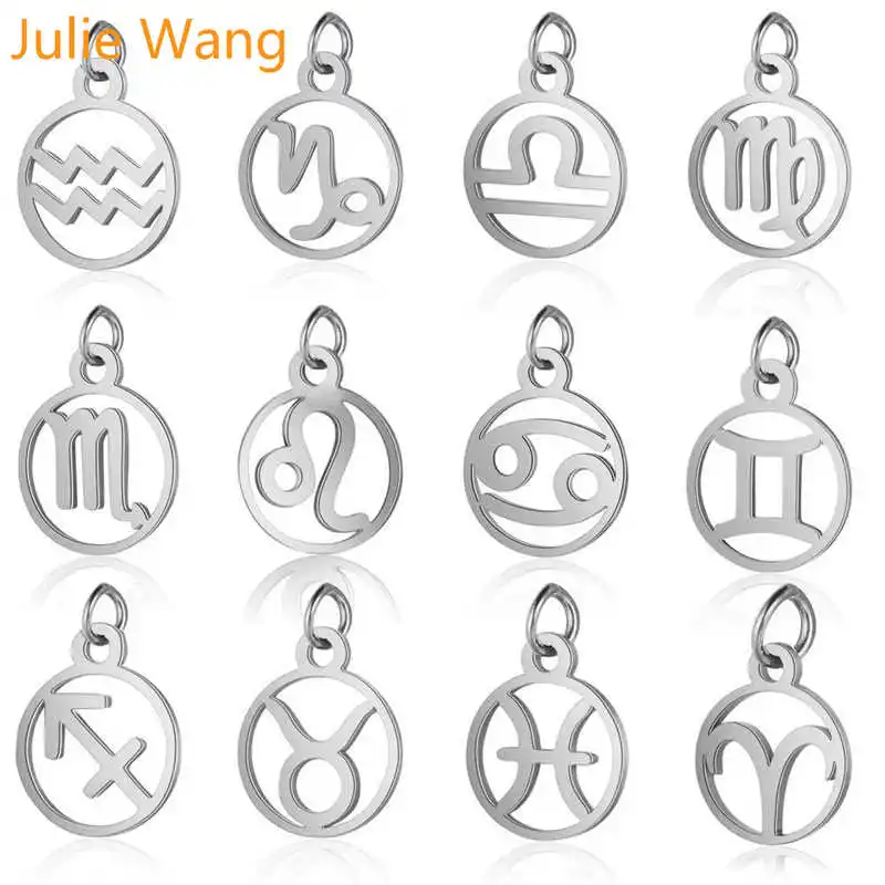 Julie Wang 5 шт. 12 созвездия зодиака шармы из нержавеющей стали Модное Имя ожерелье