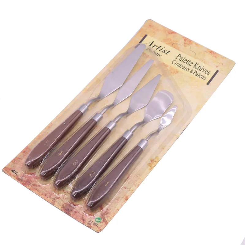 1 set 5 pcs 5 шт./компл. Профессиональный Нержавеющая сталь набор шпателей Палетка для масляной живописи Ножи изобразительного искусства инструмент комплект Гибкие лезвия - Цвет: 1 set 5 pcs
