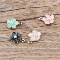 20pcslot gold color tone colorful oil drop flower charm with imitation pearl enamel flower pendant for diy jewelry making
