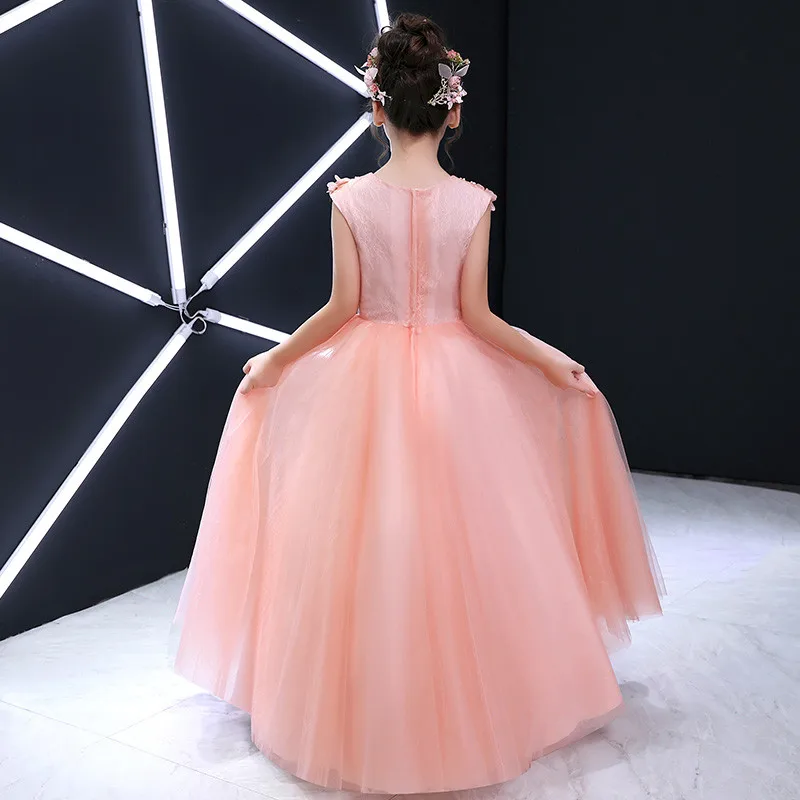 

Model Show Costume Long Dress Children Girls luxuryPink Color Birthday Wedding Party Long Prom Dress First Communication Dress