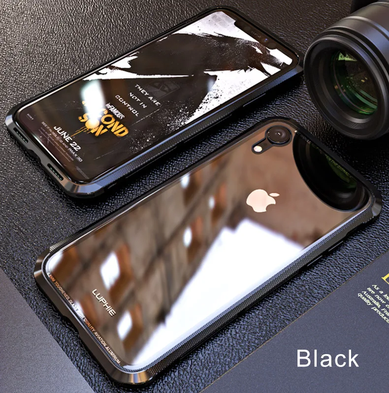 LUPHIE алюминиевый бампер чехол для iPhone X XS Max XR XS Роскошный Жесткий металлический каркас для iPhone 6 6 S закаленная задняя сторона противоударный