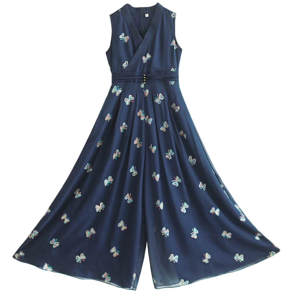 MM161 Новое поступление Лето 2017 Повседневный темно синий вышитый бабочкой