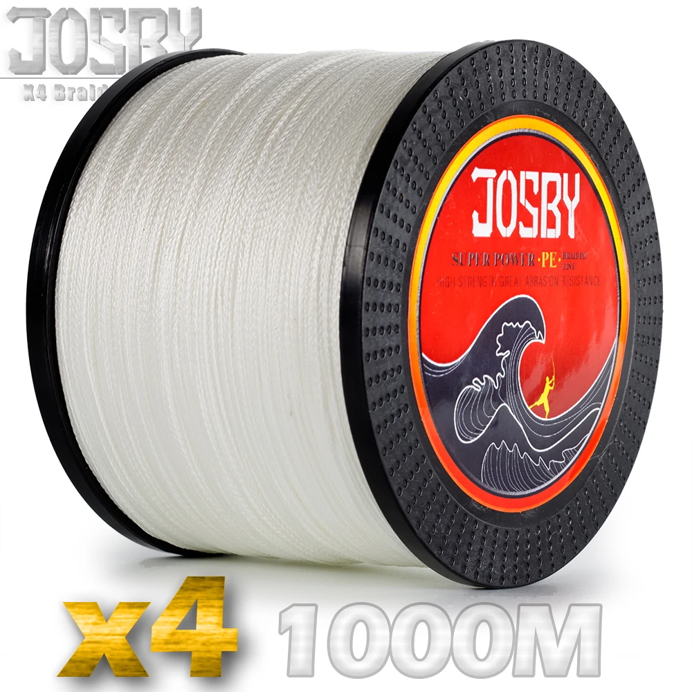 

JOSBY PE Braided Fishing Line 1000m 4 Strand 100lb Lake Multifilament Wire 4 Strands Woven Thread for Carp Fishing10lb-85lb Whit