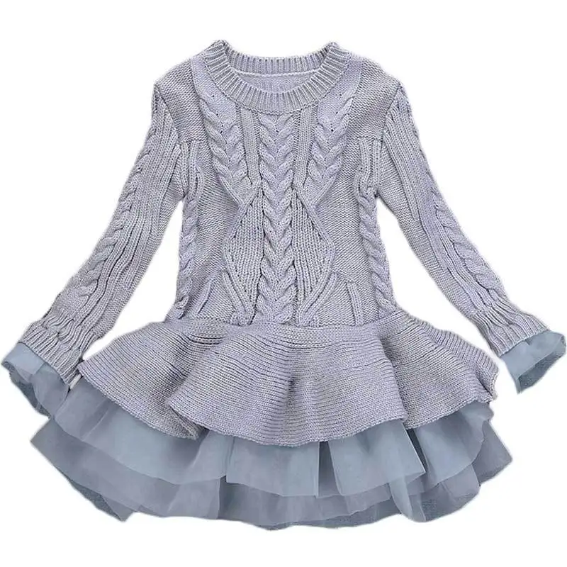 2018 Kid Autumn Winter Knitted Sweater Girl Long Sleeve O-Neck Pullover Sweaterdress Child School Cute Candy Color Knitwear | Детская
