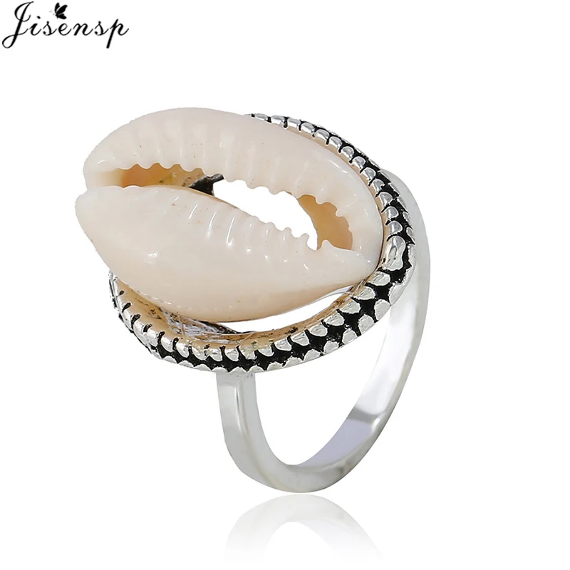 silver ring Jisensp винтажные кольца ракушки для женщин девочек модное Золотое очаровательное кольцо на палец эффектное женское Ювелирное кольцо ручной работы подарок на праздник - Цвет основного камня: silver ring