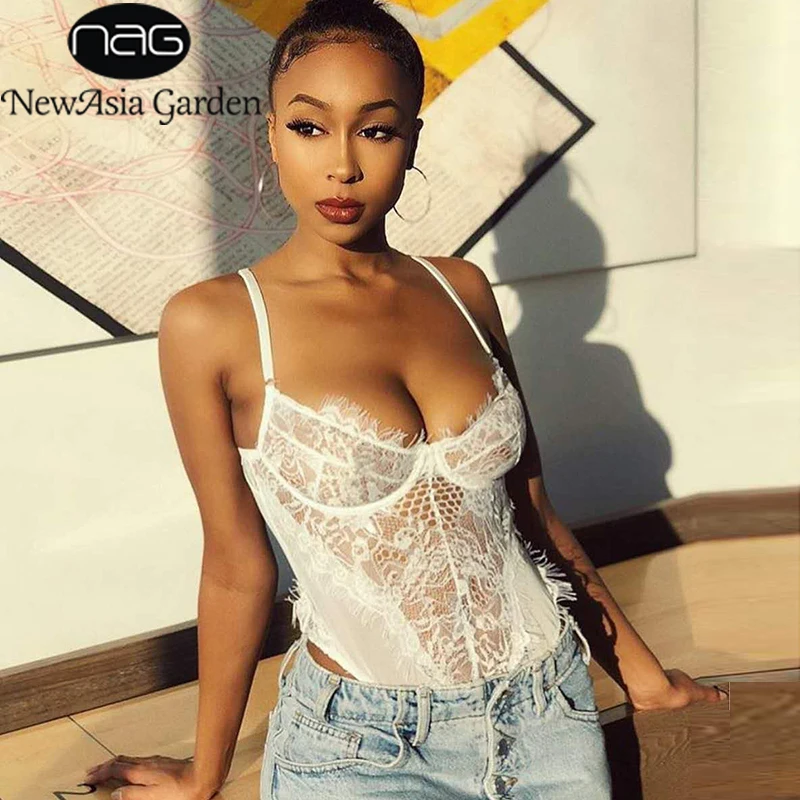 NewAsia Hollow Out Sexy Bodysuit Summer New Spaghetti Straps Underwired Floral Lace Bodysuit Neon Green Perspective Mesh Rompers