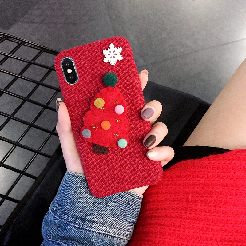 Chrismas Canvas Warm Case For iPhone 6 6s 7 8 Plus Soft Phone X XR XS Max Christmas Tree Covers |