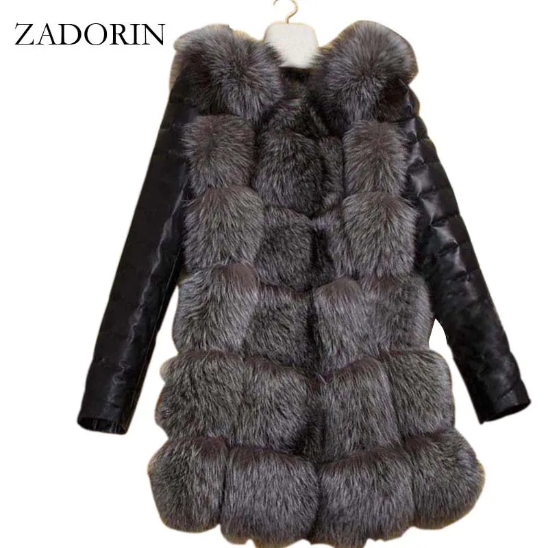 S-4XL Fashion Autumn Winter Coat Women Faux Fox Fur Coat with PU sleeve Female Fake Fur Jacket gilet chalecos de pelo mujer