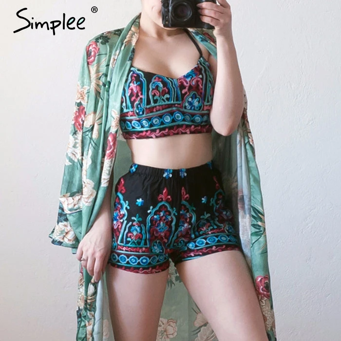 Simplee Вышивка цветок элегантный комбинезон с v-образным вырезом на лето Женщины