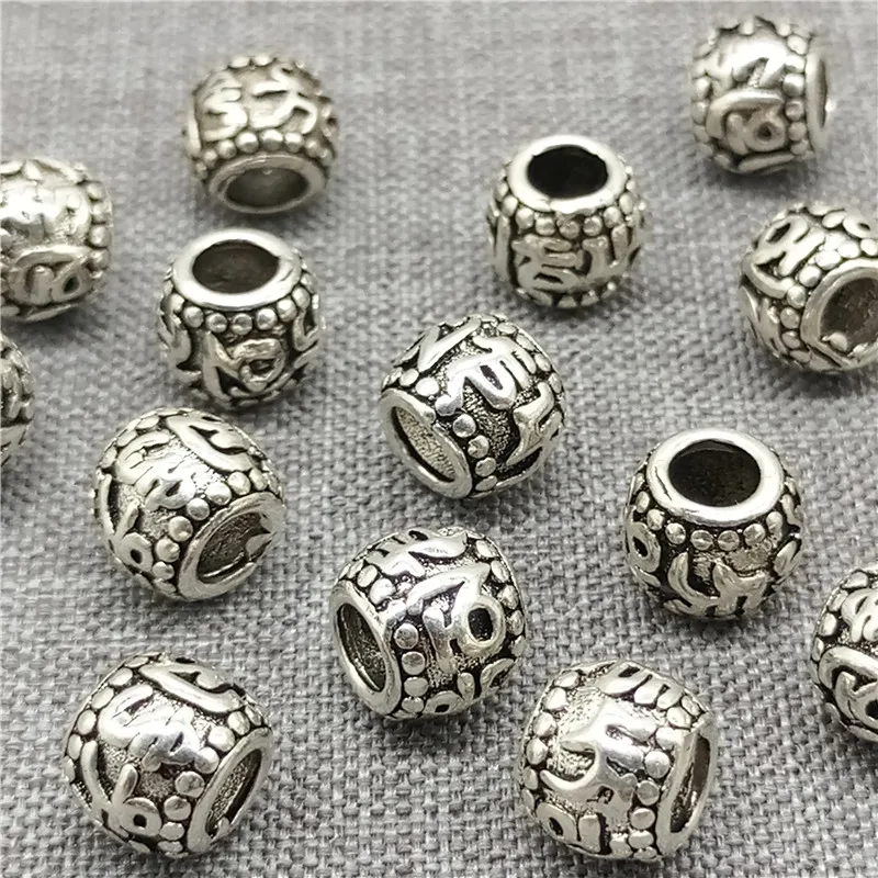 5 Pieces of 925 Sterling Silver Om mani padme hum Beads Spacer for Bracelet