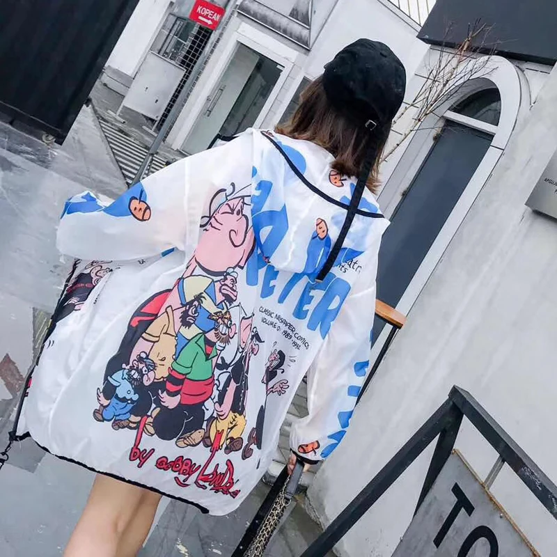 Лето мультфильм защита от солнца одежда для женщин High Street See Through Кардиган большие