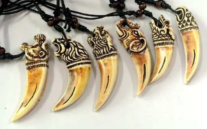 

12 Faux Bone Lion&Tiger Tooth Man's biker Pendant&necklace