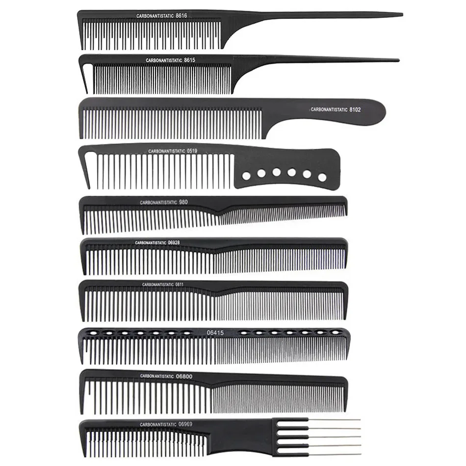 10 шт. черный парикмахерский карбоновый гребень комплект стрижка Антистатическая