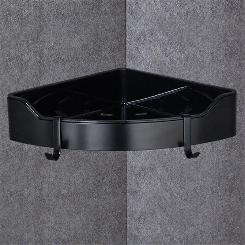 black one tier Угловая полка Золотая нержавеющая сталь и АБС-пластик полки для ванной хромированные настенные крепления треугольная душевая полка аксессуары для ванной - Цвет: black one tier
