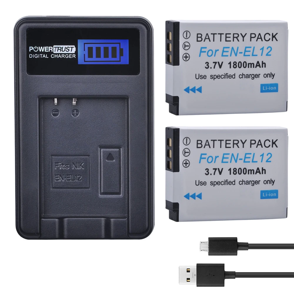 

2Pcs EN-EL12 ENEL12 EN EL12 Camera Battery + LCD USB Charger for Nikon Camera Coolpix S9900 S9700 AW120 S9500 AW110 S70