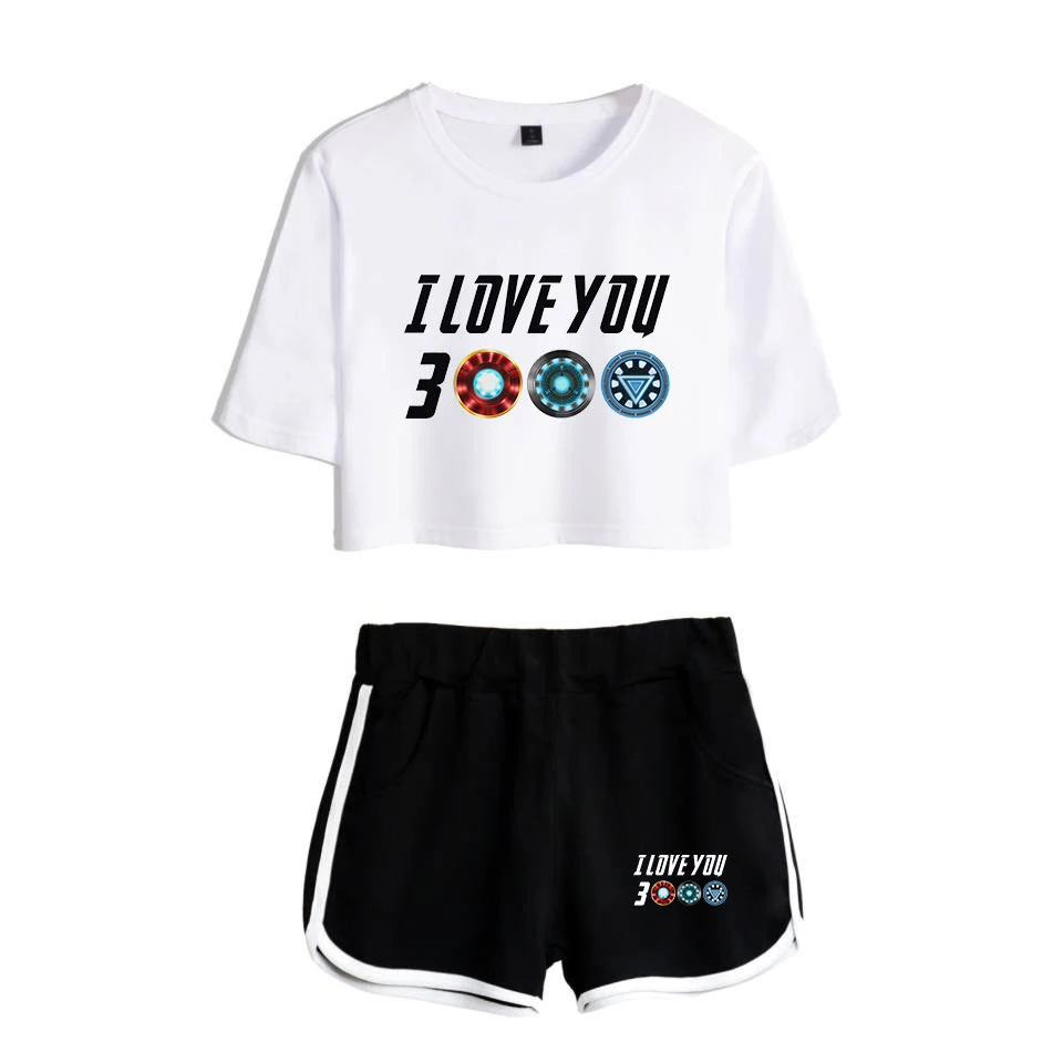 I Love You 3000, комплект из двух предметов, женские летние футболки в стиле Харадзюку, укороченный топ, сексуальный спортивный топ для фитнеса,, 2 шт., Endgame