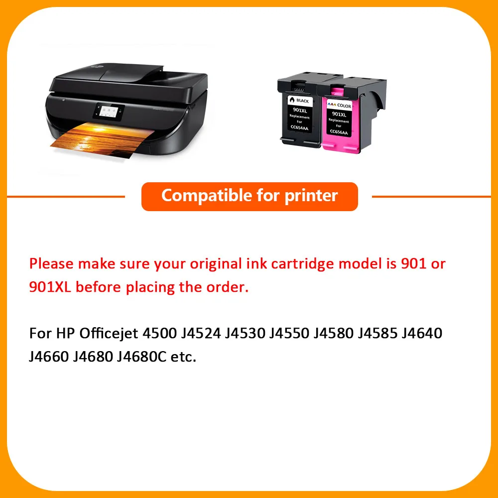 Черные заправляемые чернила для картриджа HP 901 xl 4500 J4500 J4525 J4540 J4550 J4580 J4585 J4680 |