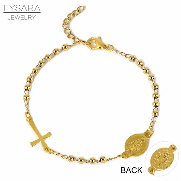gold color style 2 FYSARA религиозный христианский браслет из нержавеющей стали с бусинами крест подвеска цепь Pulseiras четки браслеты для женщин аксессуары - Окраска металла: gold color style 2