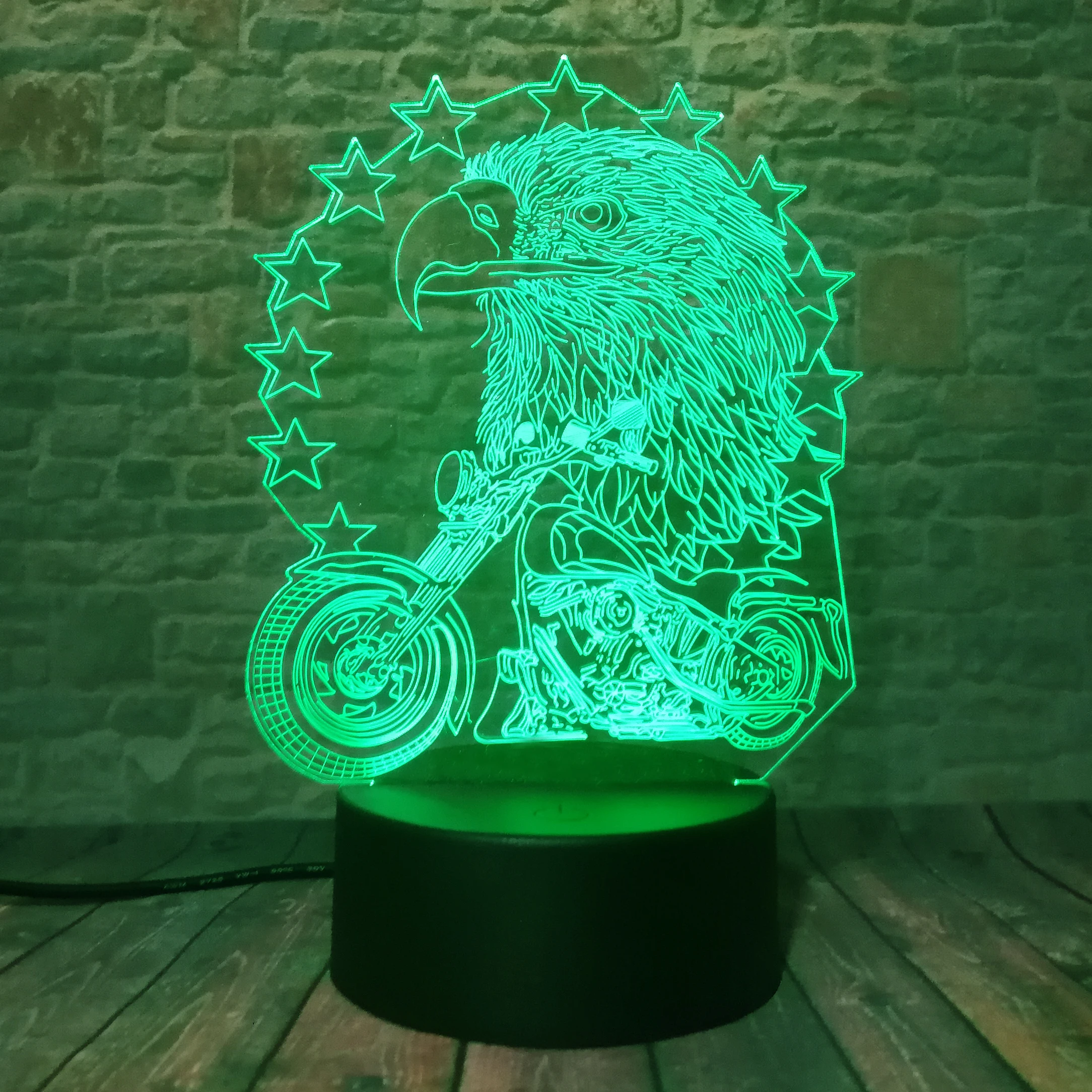 Новый Орел и Мотоцикл 3D LED ночник USB 7 цветов Изменение украшения Бытовая лампа для