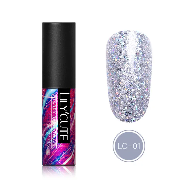 holo 1 LILYCUTE 5ml Color Gel Polish Holographic Colorful Glitter Sequins UV Soak Off Long Lasting Gel Polish Nail Art Varnish - Цвет: holo 1