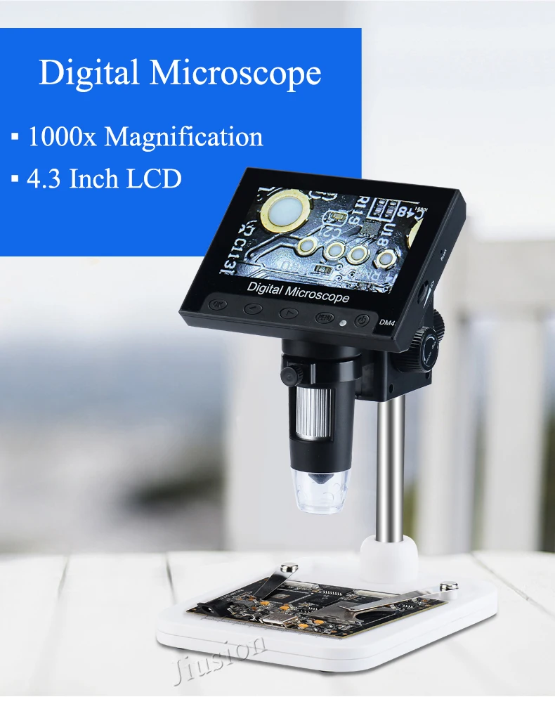 1000X Профессиональный цифровой микроскоп USB 8 шт. светодиодов 720P HD 4,3 дюймов ЖК-видео лупа мини микро камера с регулируемой подставкой