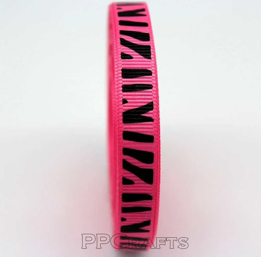 Корсажная лента 3/8 дюйма 10 мм ярко розового цвета с принтом черных зебр