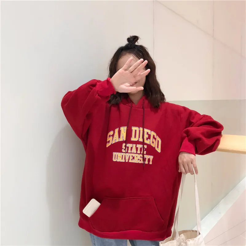 Женские толстовки с капюшоном, свободные, с буквенным принтом, Kawaii, Harajuku, подходят ко всему, с большими карманами, Корейская Студенческая мягкая верхняя одежда, женские повседневные женские свитшоты