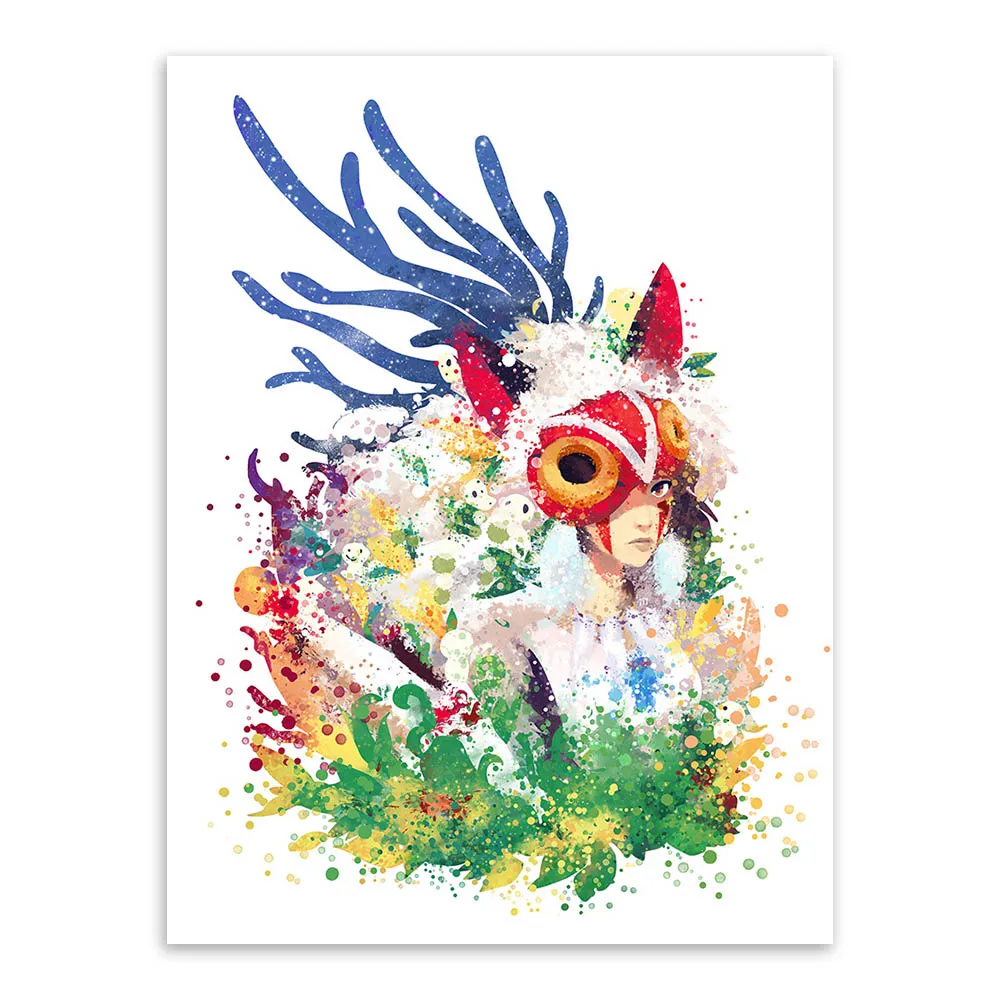 Акварель Миядзаки Поп аниме Принцесса Мононоке холст печать плакат Настенные