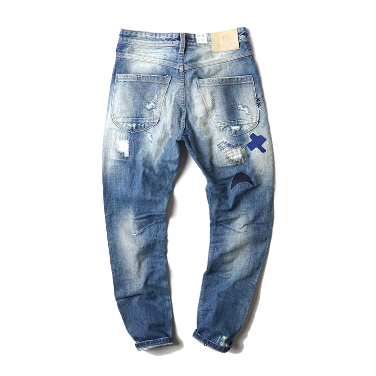 ABOORUN Марка NEW fashion Hi Street Мужская Мода рваные, потертые джинсы с рисунком пентаграммы Джинсы с вышивкой мужской в стиле «хип-хоп» Джинсы R322