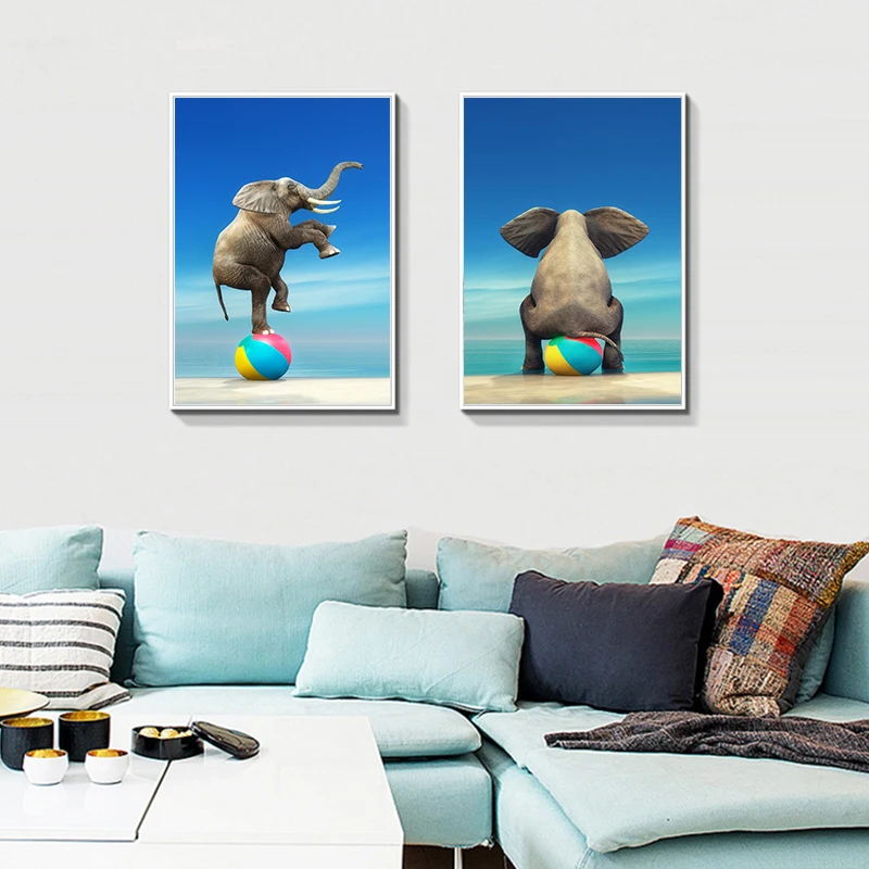 Elephant Circus Show Modern Landscape Art Canvas Painting Print And Poster Wall Picture For Living Room Nursery Baby Decor | Дом и сад