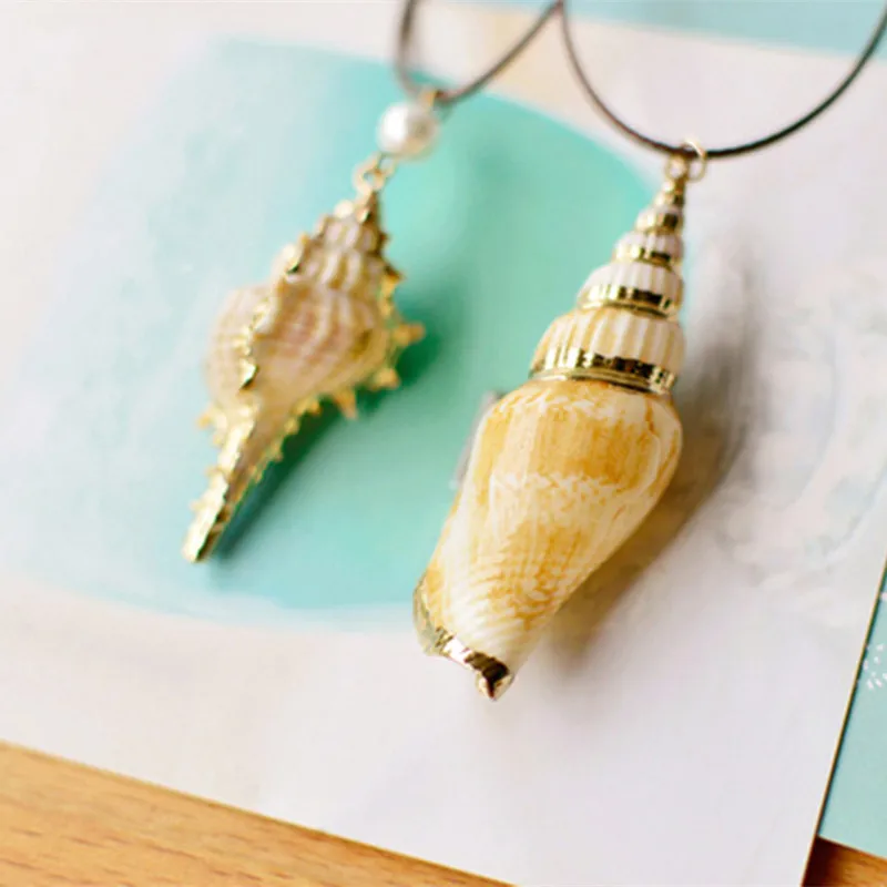MCSAYS Trending Jewelry Natural Conch Shell Pendant Brown Rope Chain Water Drops Special Necklace 3NS | Украшения и аксессуары