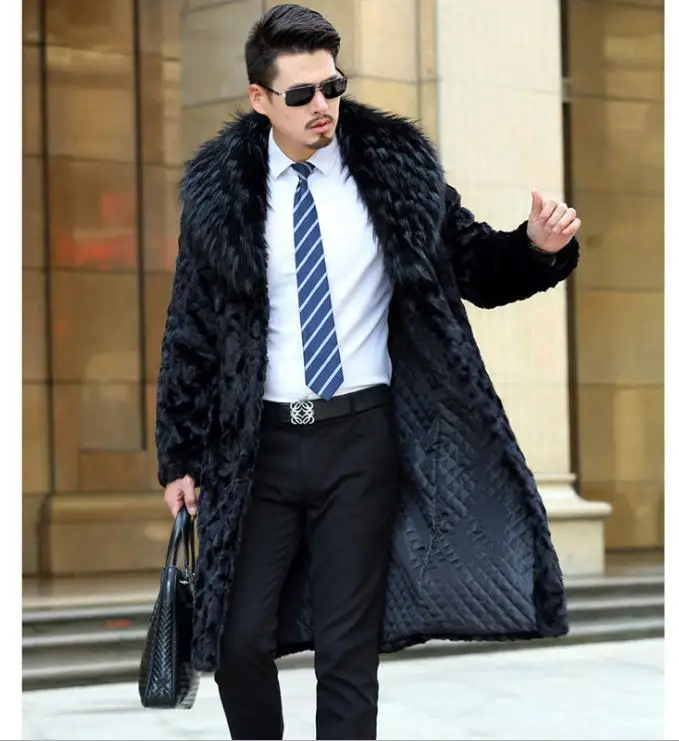 Мужские зимние осенние длинные куртки из искусственного меха большого размера