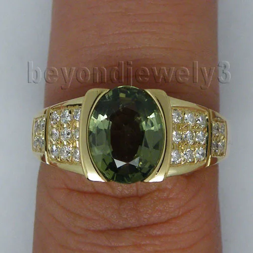 Кольцо с натуральным бриллиантом и зеленым сапфиром 7x9 мм|ring for sale|gold naturalring oval |