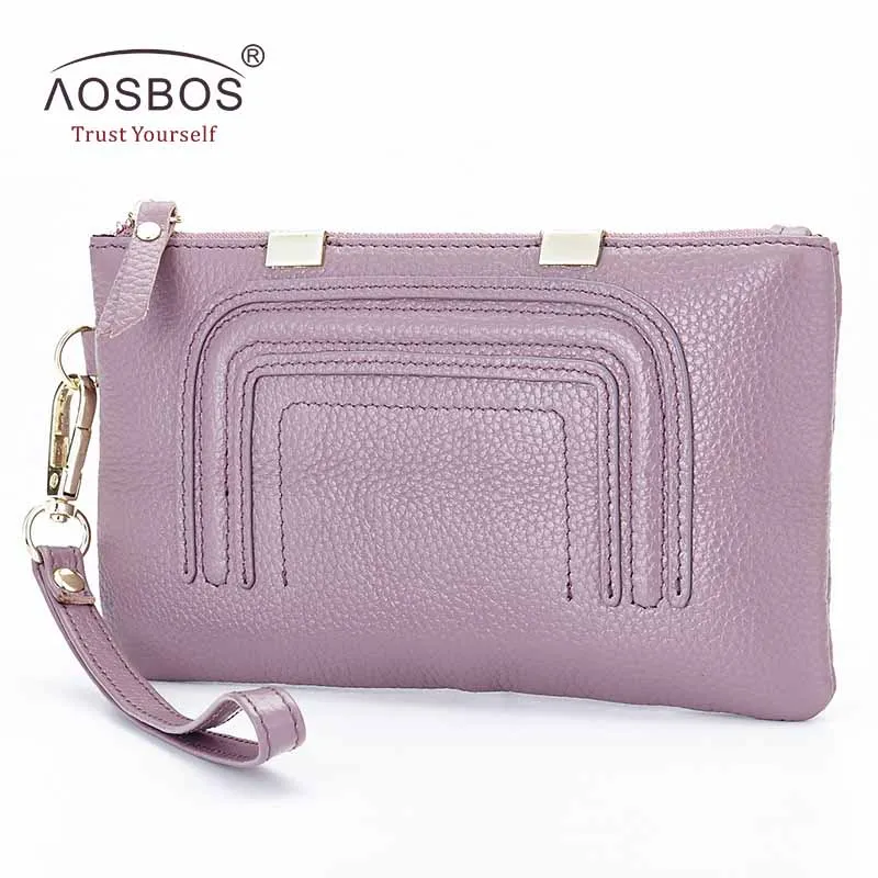 Purple Aosbos, модные женские кошельки из натуральной кожи, Простой Длинный однотонный держатель для карт, клатч,, женские кошельки на молнии, кошелек для карт - Цвет: Purple
