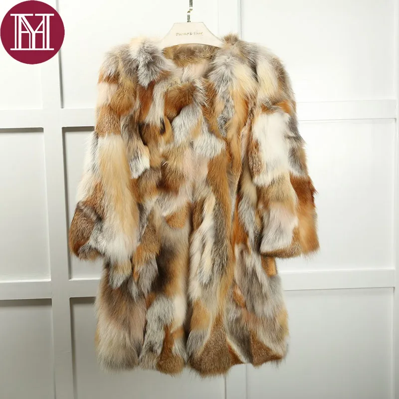 Женские туфли Красного цвета из меха лисы Пальто Новое поступление Модная