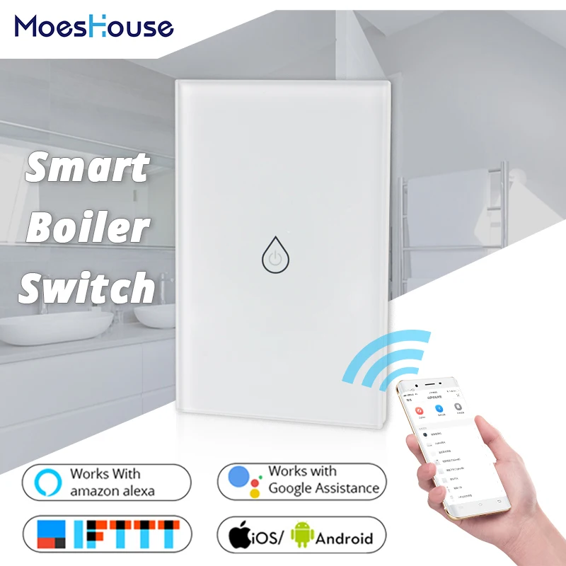 

WiFi Smart Boiler Glass Panel Switch Water Heater Smart Life Tuya APP Remote Control Amazon Alexa Echo Google Home Voice Control