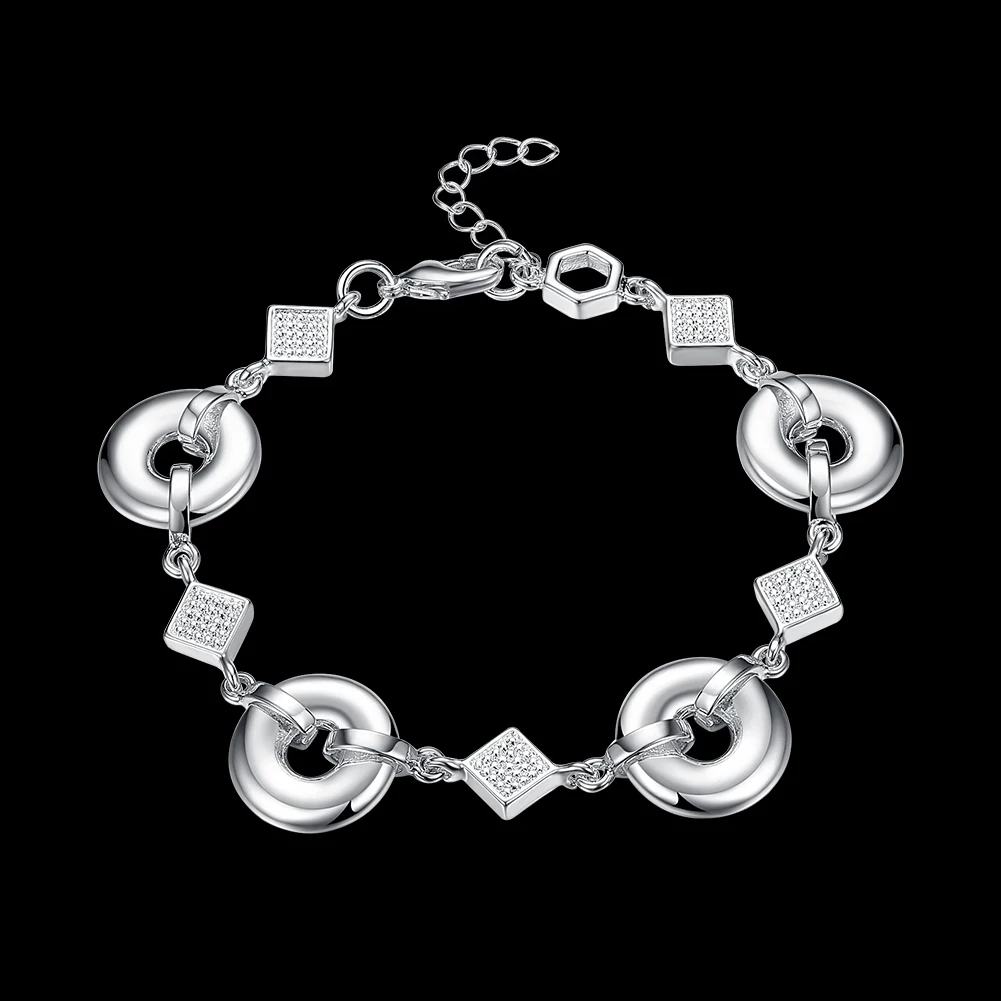 2017 новейшие серебряные браслеты Квадратные с круглыми циркониевыми браслетами