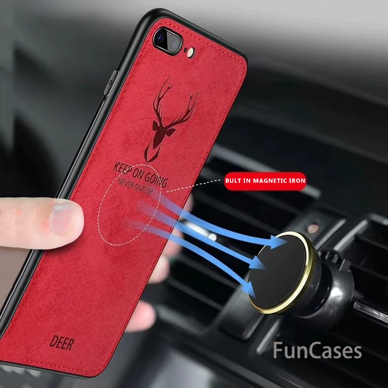 Роскошный Магнитный тканевый чехол с оленем для iphone 6 6s 7 8 Plus X силиконовый