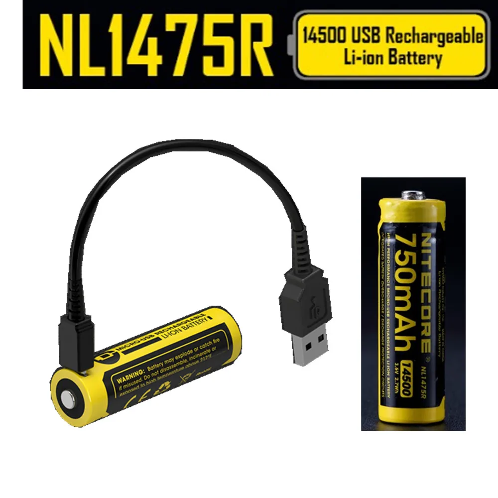 NITECORE NL1475R Встроенный Micro USB зарядный порт аккумуляторная батарея 750 мАч 14500