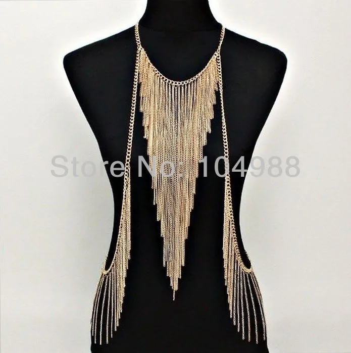 

New Style V Shaped Multi CHAIN Fringe Tassel Gold or Silver Colour Tone BODY Chains Armor JEWELRY