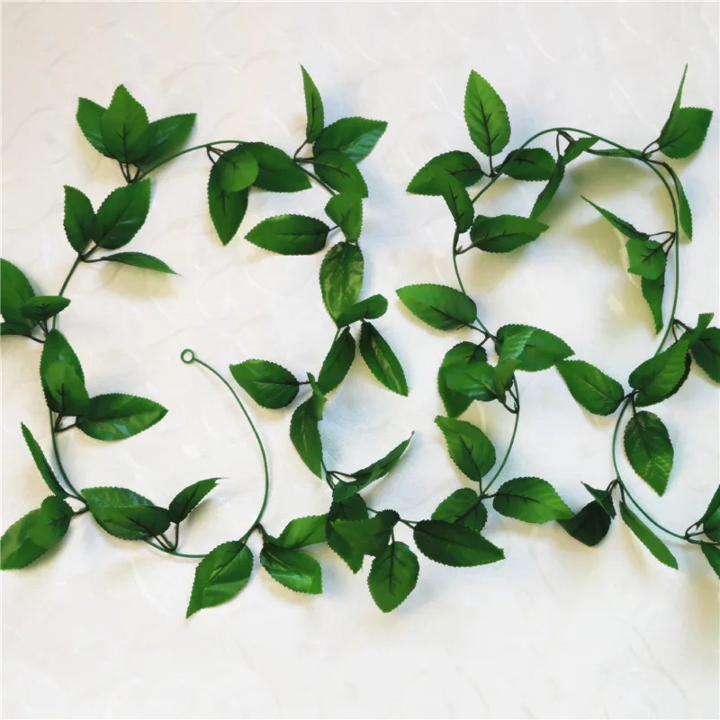 Pure leaf vine 1pcs/lot 230-250cm Artificial Flowers Silk Roses Ivy Vine diy with Green Leaves Fake leaf artificial flowers for home decoration - Цвет: Pure leaf vine